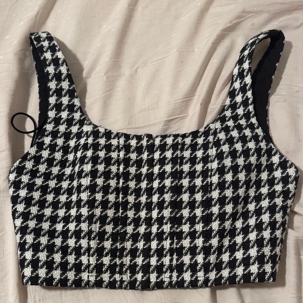 Alice + Olivia Houndstooth Breslin Boned Corset Top